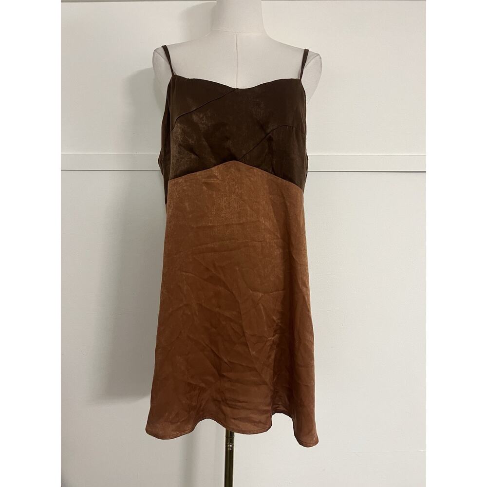 Mi Ami Small Brown Slip Dress Size XL Two Tone Mini Adjustable Lingerie Y2K